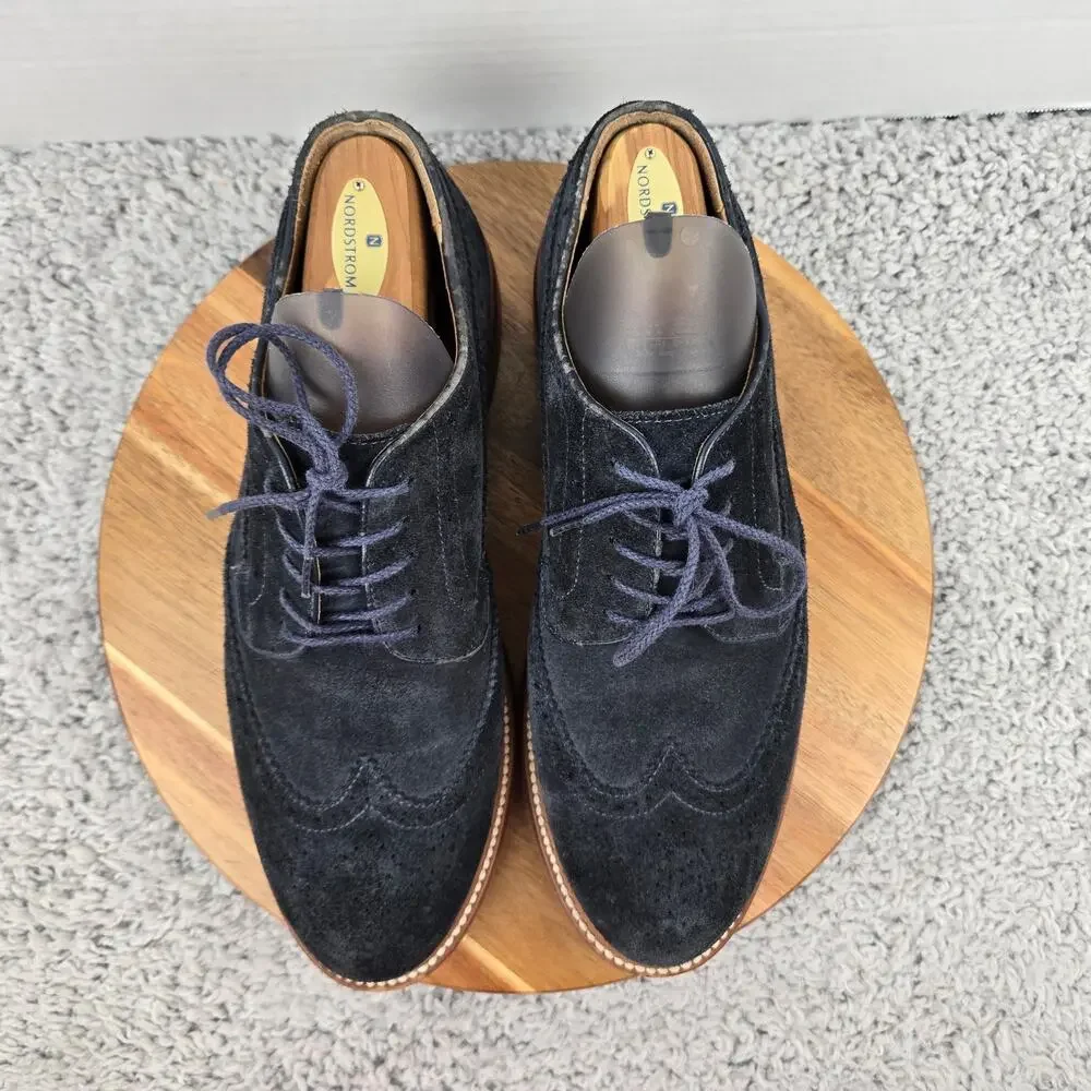 J. Crew Mens 10.5 Kenton Navy Suede Wingtip Medallion Brogue Derby Dress Shoe